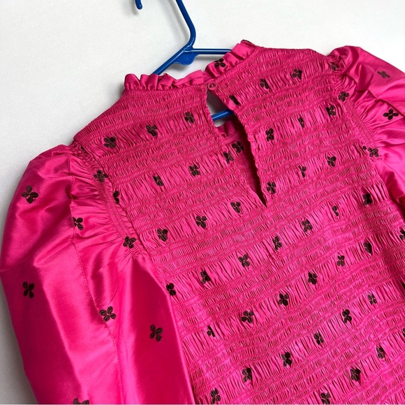 Ulla Johnson Pink Aurele Mini Dress Sz 0 Smocked Silk Blend Puff Sleeve Cocktail - Picture 16 of 16